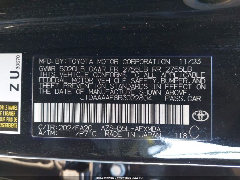 2024 Toyota Crown Xle VIN: JTDAAAAF8R3022804 Lot: 43972687