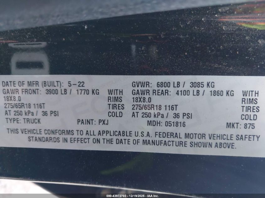 2022 Ram 1500 Big Horn 4X4 6'4 Box VIN: 1C6RRFBG0NN367475 Lot: 43972703