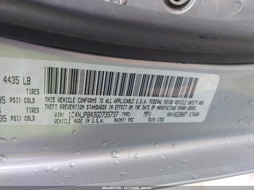 2016 Jeep Patriot Sport VIN: 1C4NJPBA3GD735737 Lot: 43972709