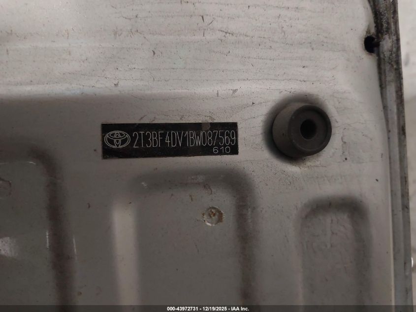 2011 Toyota Rav4 VIN: 2T3BF4DV1BW087569 Lot: 43972731