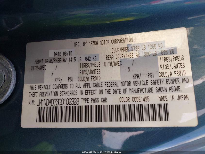 2016 Mazda Mx-5 Miata Grand Touring VIN: JM1NDAD73G0102328 Lot: 43972741