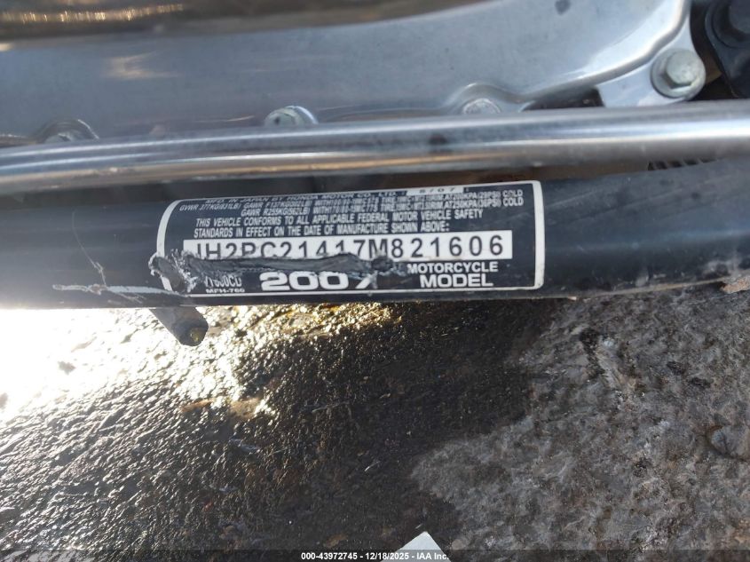 2007 Honda Vt600 Cd VIN: JH2PC21417M821606 Lot: 43972745
