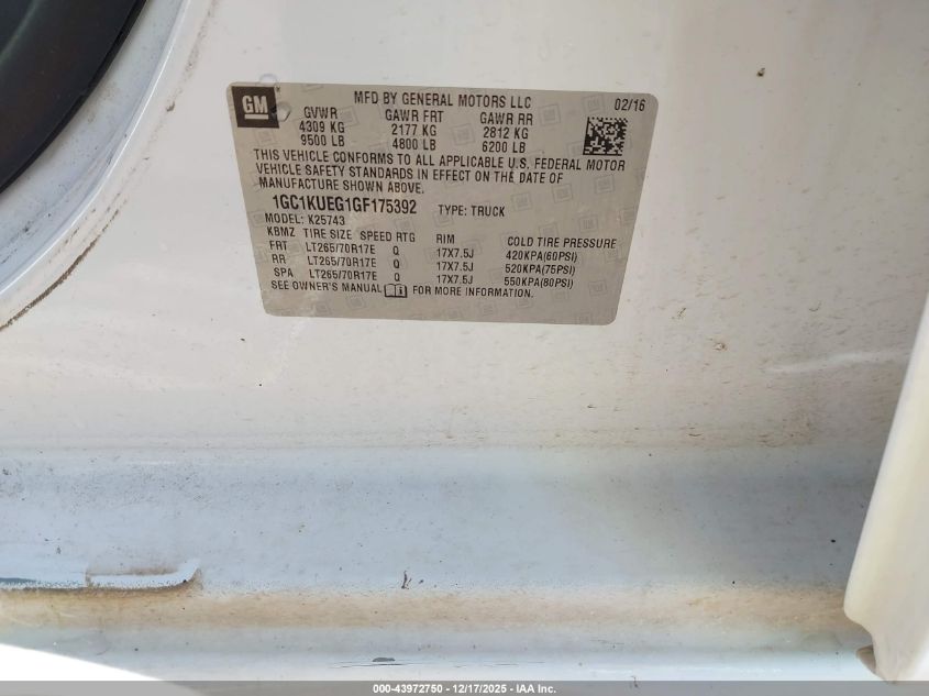 2016 Chevrolet Silverado 2500Hd Wt VIN: 1GC1KUEG1GF175392 Lot: 43972750