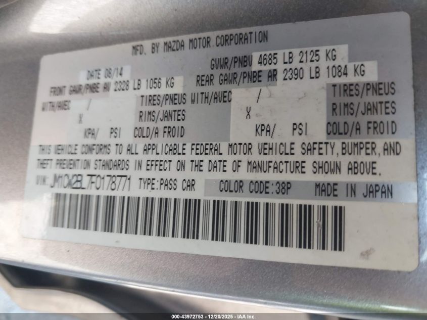 2015 Mazda Mazda5 Sport VIN: JM1CW2BL7F0178771 Lot: 43972753