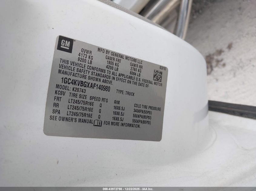 2010 Chevrolet Silverado 2500Hd Work Truck VIN: 1GC4KVBGXAF140980 Lot: 43972756