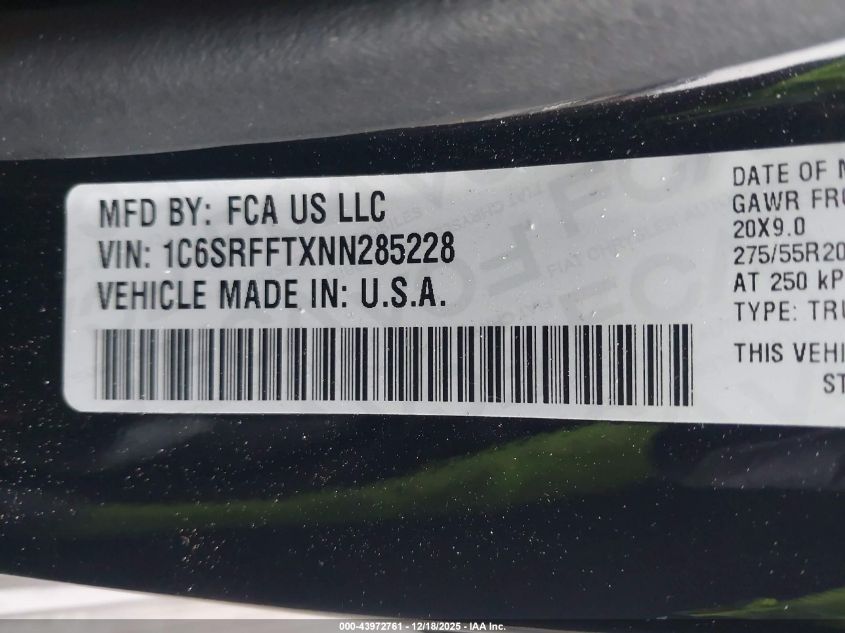 2022 Ram 1500 Big Horn 4X4 5'7 Box VIN: 1C6SRFFTXNN285228 Lot: 43972761