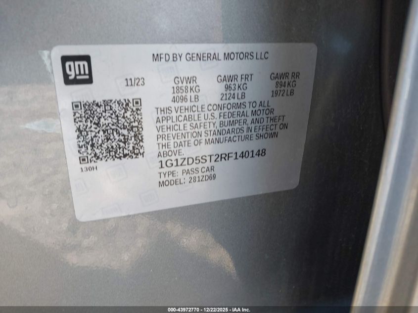 2024 Chevrolet Malibu Fwd 1Lt VIN: 1G1ZD5ST2RF140148 Lot: 43972770