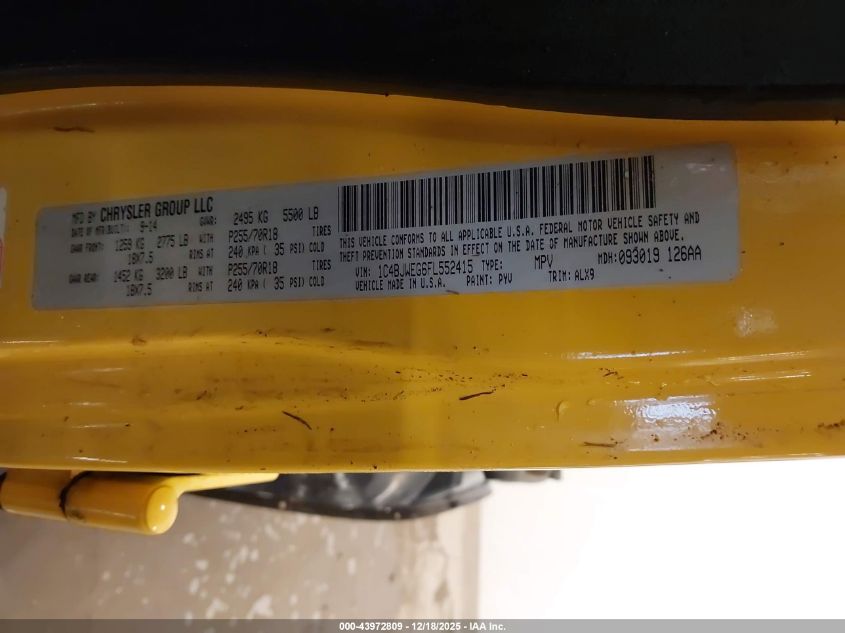 2015 Jeep Wrangler Unlimited Sahara VIN: 1C4BJWEG6FL552415 Lot: 43972809