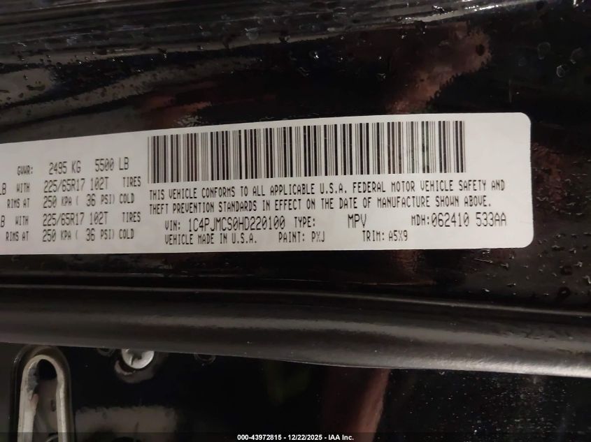 2017 Jeep Cherokee Latitude 4X4 VIN: 1C4PJMCS0HD220100 Lot: 43972815