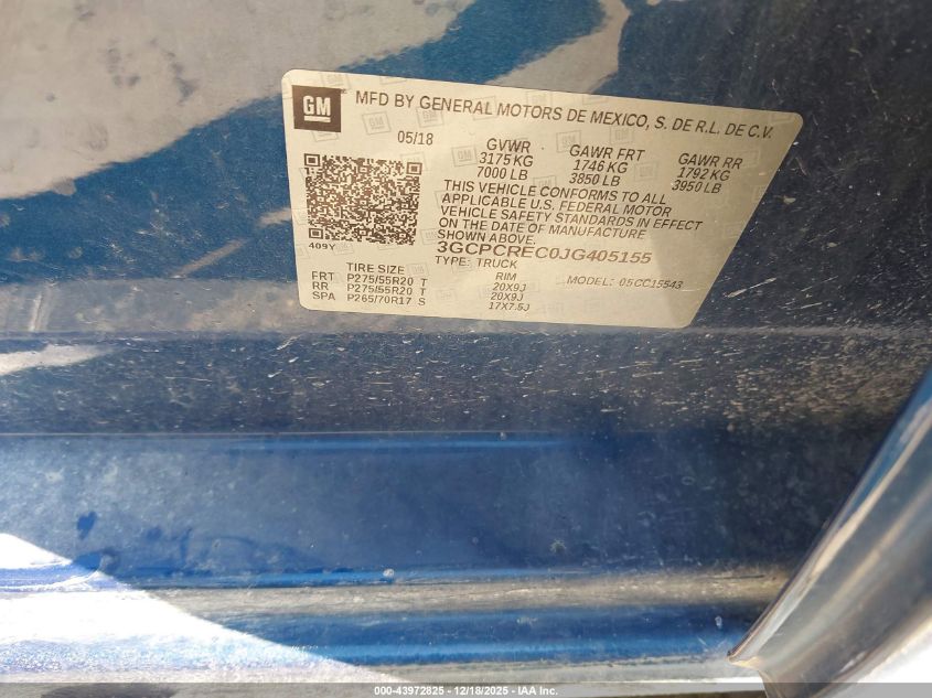 2018 Chevrolet Silverado 1500 1Lt VIN: 3GCPCREC0JG405155 Lot: 43972825