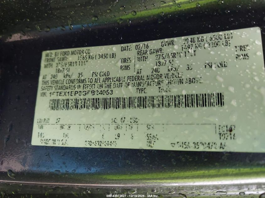 2016 Ford F-150 Xlt VIN: 1FTEX1EP8GFB24053 Lot: 43972827