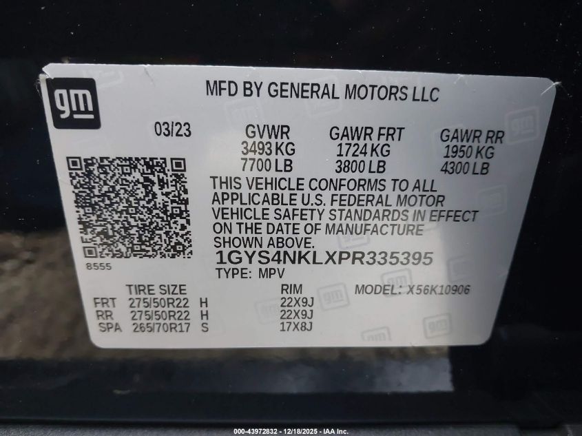 2023 Cadillac Escalade Esv 4Wd Sport VIN: 1GYS4NKLXPR335395 Lot: 43972832