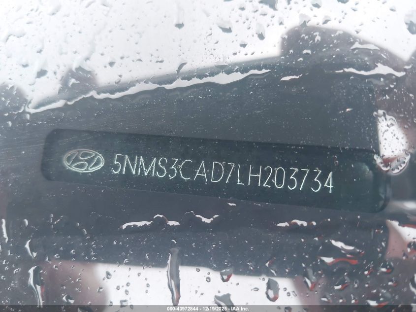 2020 Hyundai Santa Fe Sel VIN: 5NMS3CAD7LH203734 Lot: 43972844