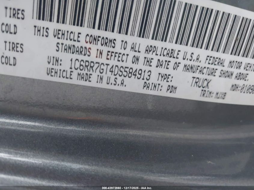 2013 Ram 1500 Outdoorsman VIN: 1C6RR7GT4DS584913 Lot: 43972860