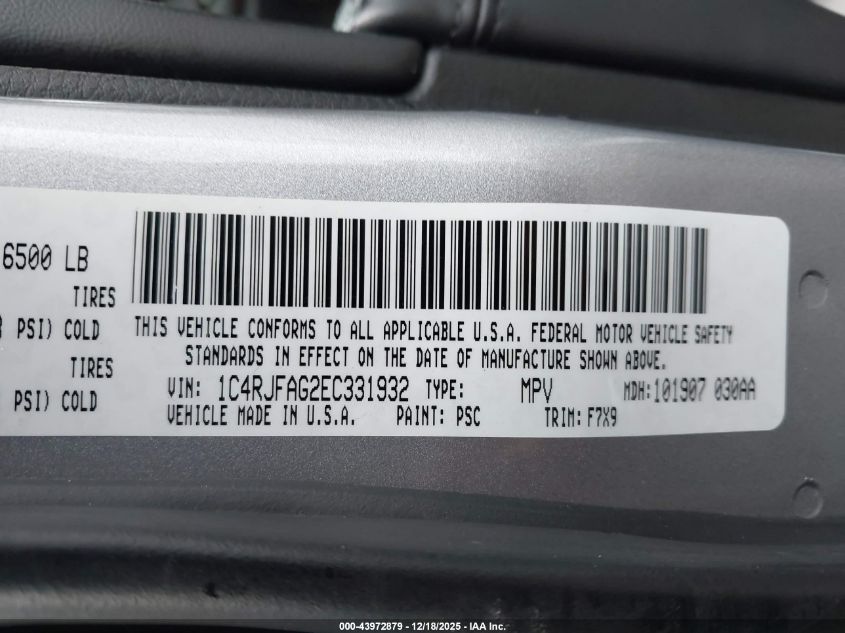 2014 Jeep Grand Cherokee Laredo VIN: 1C4RJFAG2EC331932 Lot: 43972879