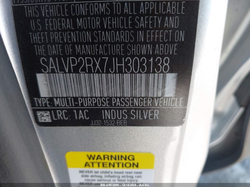 2018 Land Rover Range Rover Evoque Se/Se Premium VIN: SALVP2RX7JH303138 Lot: 43972890