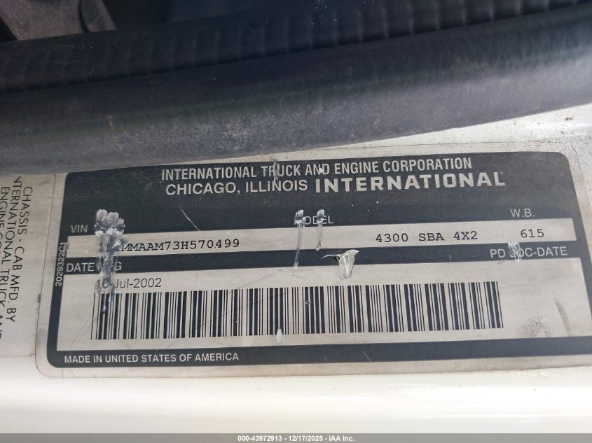 2003 International 4000 4300 VIN: 1HTMMAAM73H570499 Lot: 43972913