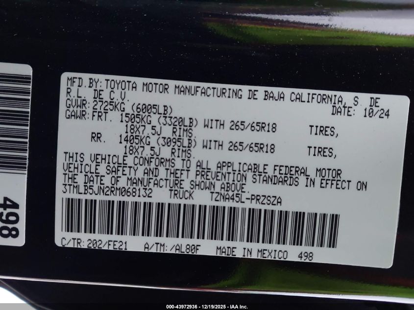 2024 Toyota Tacoma Trd Sport VIN: 3TMLB5JN2RM068132 Lot: 43972936