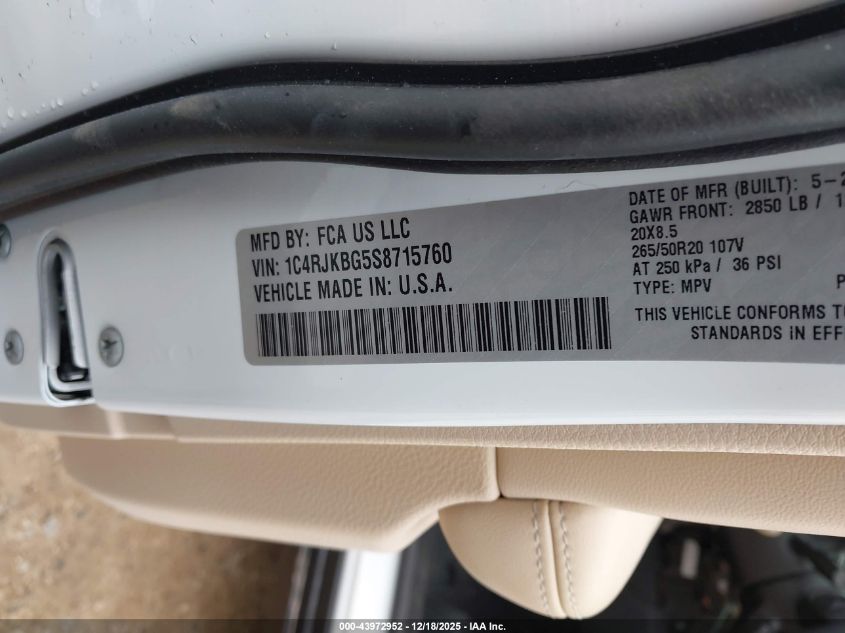 2025 Jeep Grand Cherokee L Limited VIN: 1C4RJKBG5S8715760 Lot: 43972952