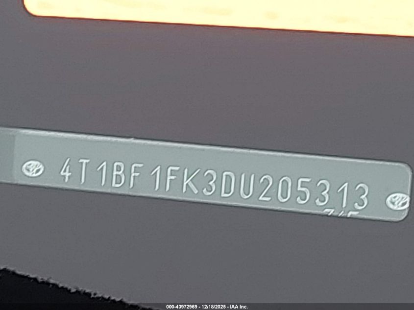 2013 Toyota Camry Le VIN: 4T1BF1FK3DU205313 Lot: 43972969