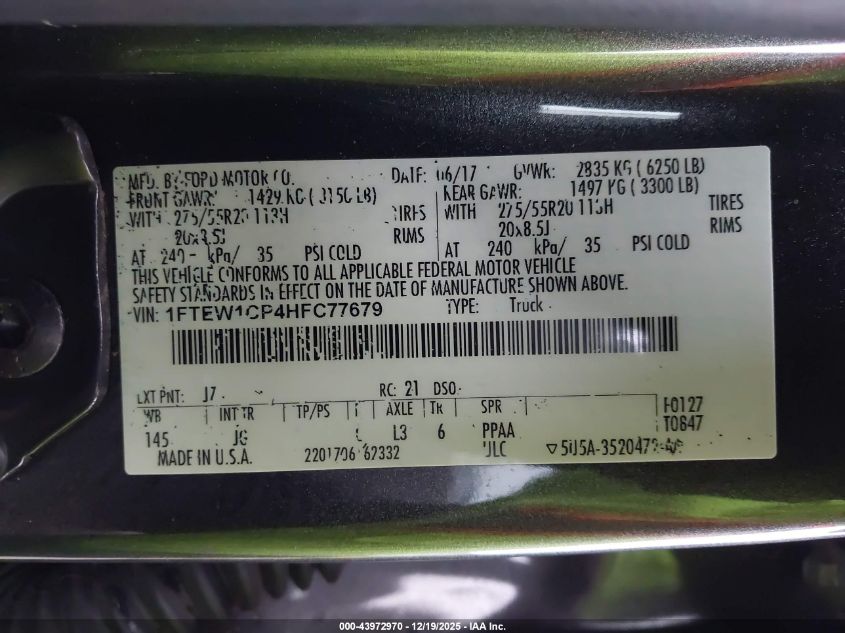 2017 Ford F-150 Xl VIN: 1FTEW1CP4HFC77679 Lot: 43972970