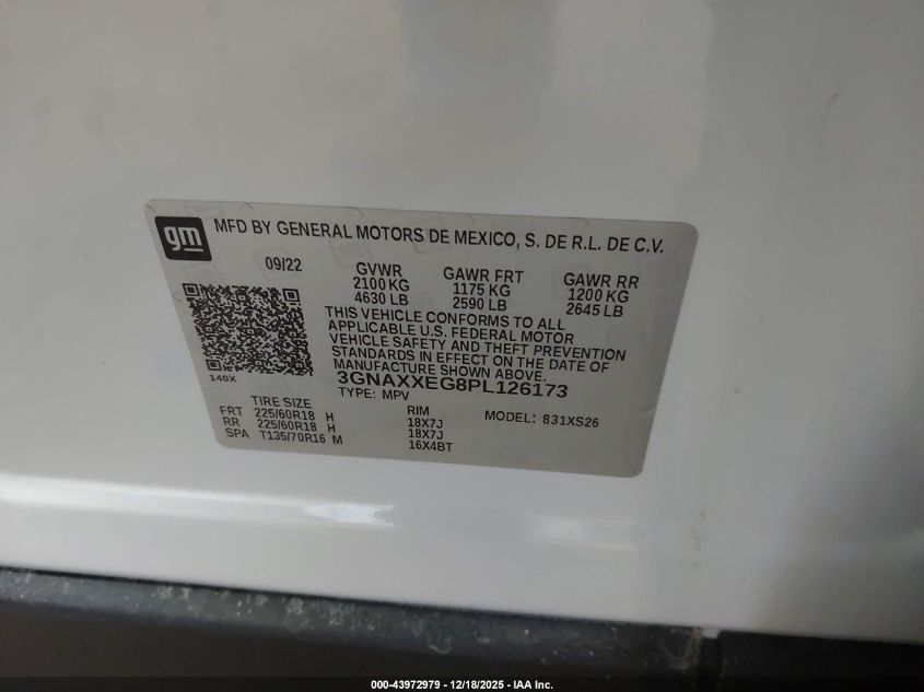 2023 Chevrolet Equinox Awd Premier VIN: 3GNAXXEG8PL126173 Lot: 43972979