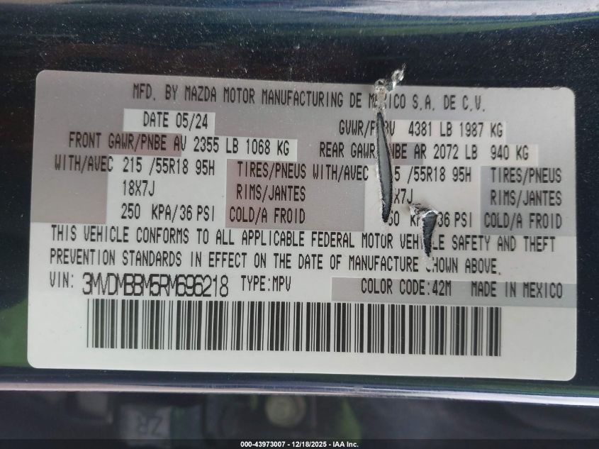 2024 Mazda Cx-30 2.5 S Select Sport VIN: 3MVDMBBM5RM696218 Lot: 43973007