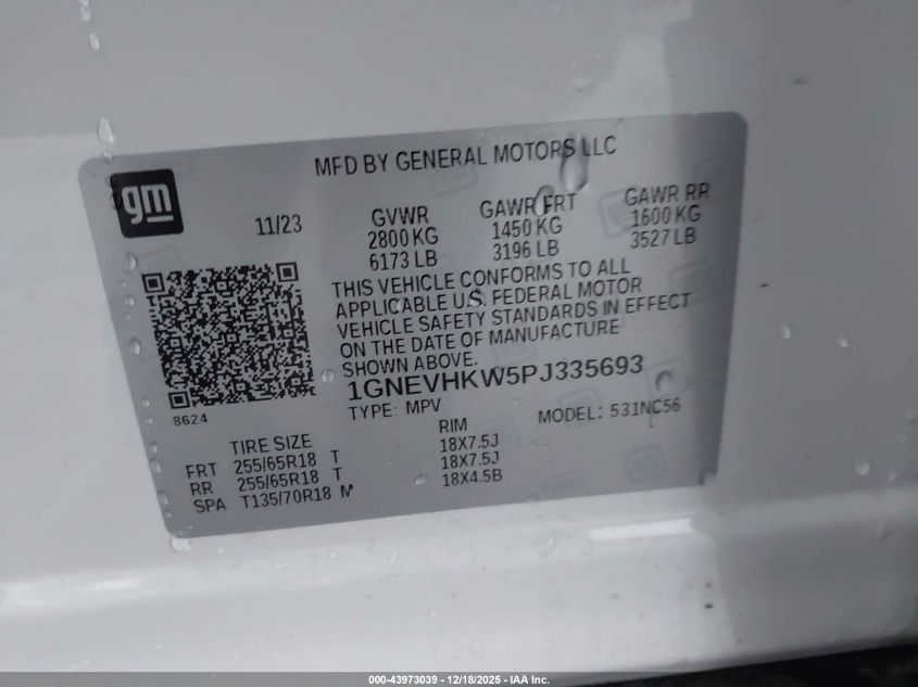 2023 Chevrolet Traverse Awd Lt Leather VIN: 1GNEVHKW5PJ335693 Lot: 43973039