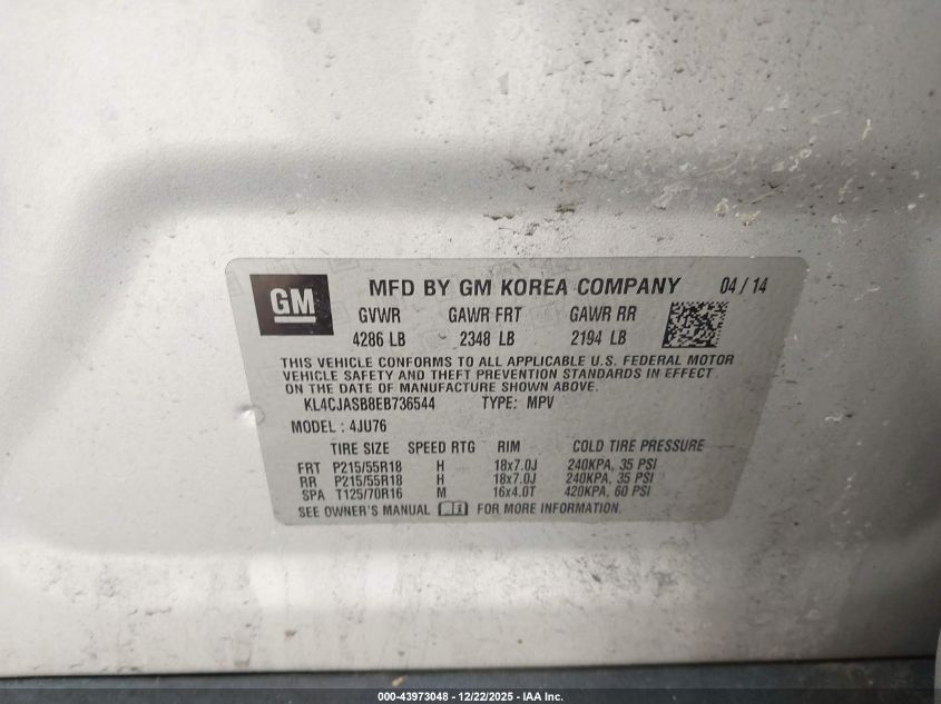 2014 Buick Encore VIN: KL4CJASB8EB736544 Lot: 43973048