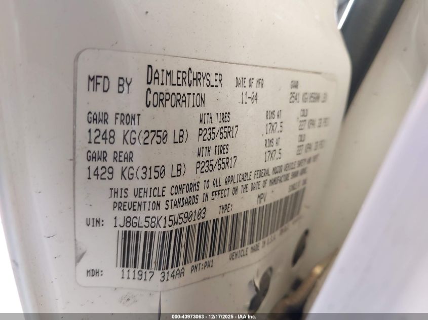 2005 Jeep Liberty Limited Edition VIN: 1J8GL58K15W590103 Lot: 43973063