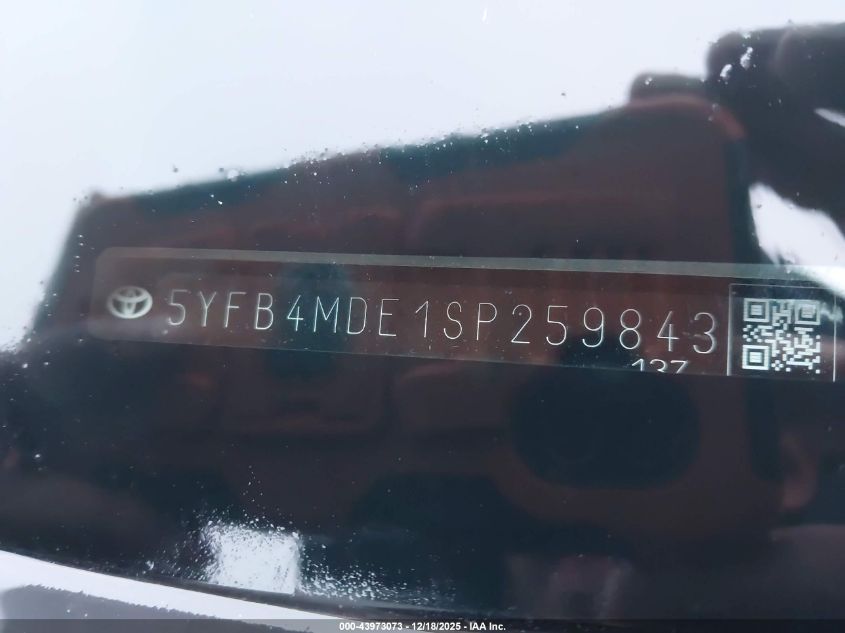 2025 Toyota Corolla Le VIN: 5YFB4MDE1SP259843 Lot: 43973073