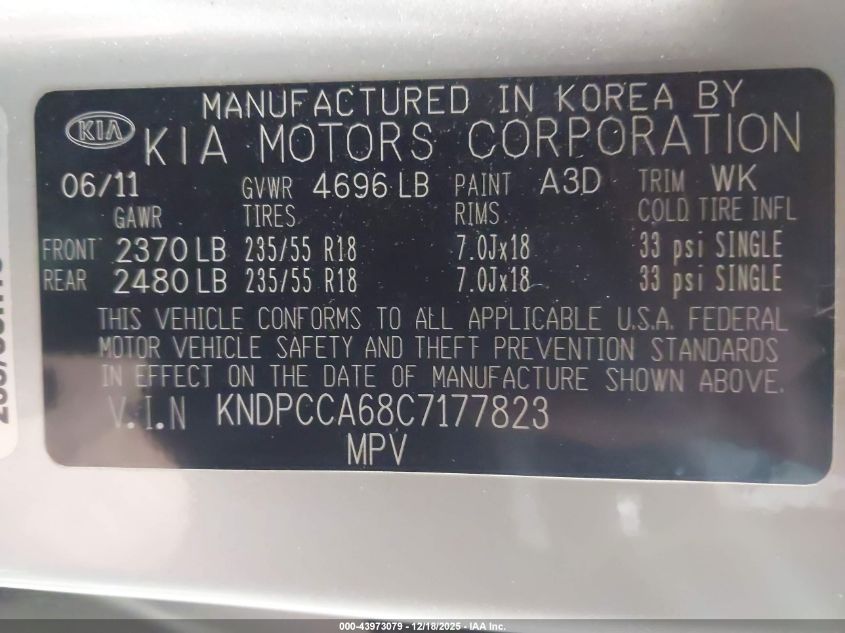 2012 Kia Sportage Sx VIN: KNDPCCA68C7177823 Lot: 43973079