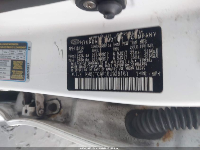 2014 Hyundai Tucson Gls VIN: KM8JTCAF1EU926161 Lot: 43973104