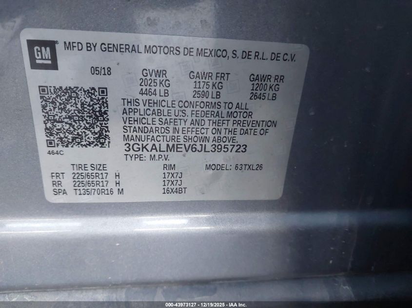 2018 GMC Terrain Sle VIN: 3GKALMEV6JL395723 Lot: 43973127