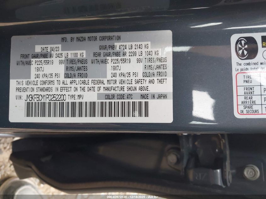 2023 Mazda Cx-5 2.5 S Carbon Edition VIN: JM3KFBCM1P0252200 Lot: 43973138