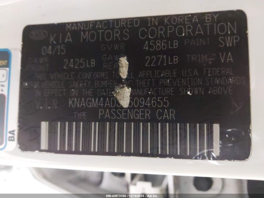 2016 Kia Optima Hybrid VIN: KNAGM4AD3G5094655 Lot: 43973154