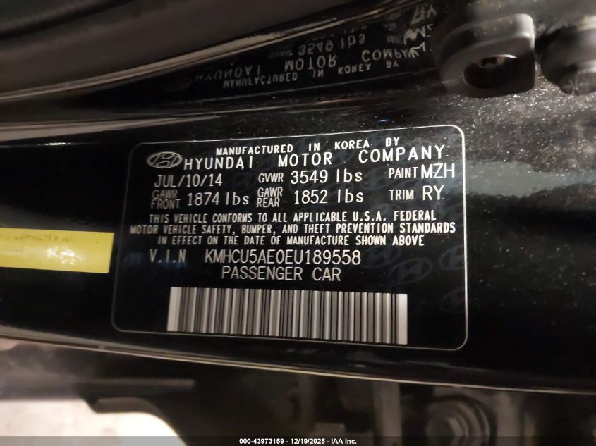 2014 Hyundai Accent Se VIN: KMHCU5AE0EU189558 Lot: 43973159