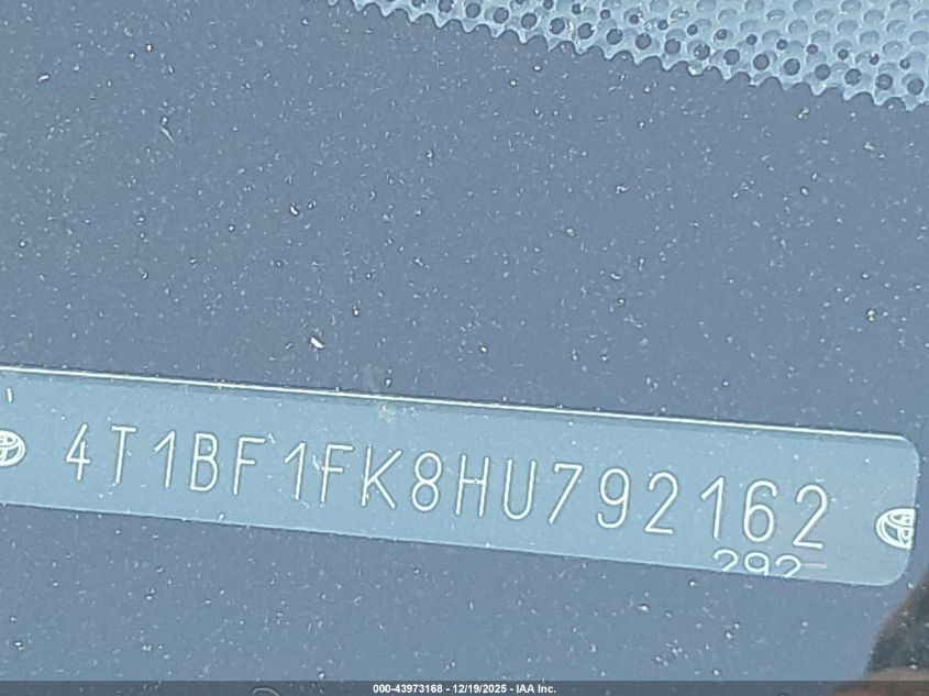2017 Toyota Camry Le VIN: 4T1BF1FK8HU792162 Lot: 43973168
