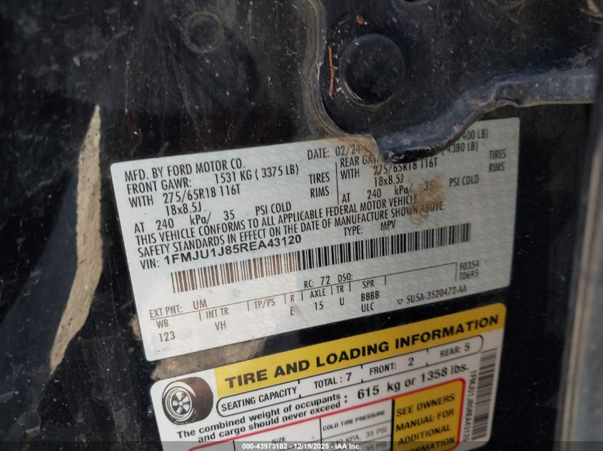 2024 Ford Expedition Xlt VIN: 1FMJU1J85REA43120 Lot: 43973182