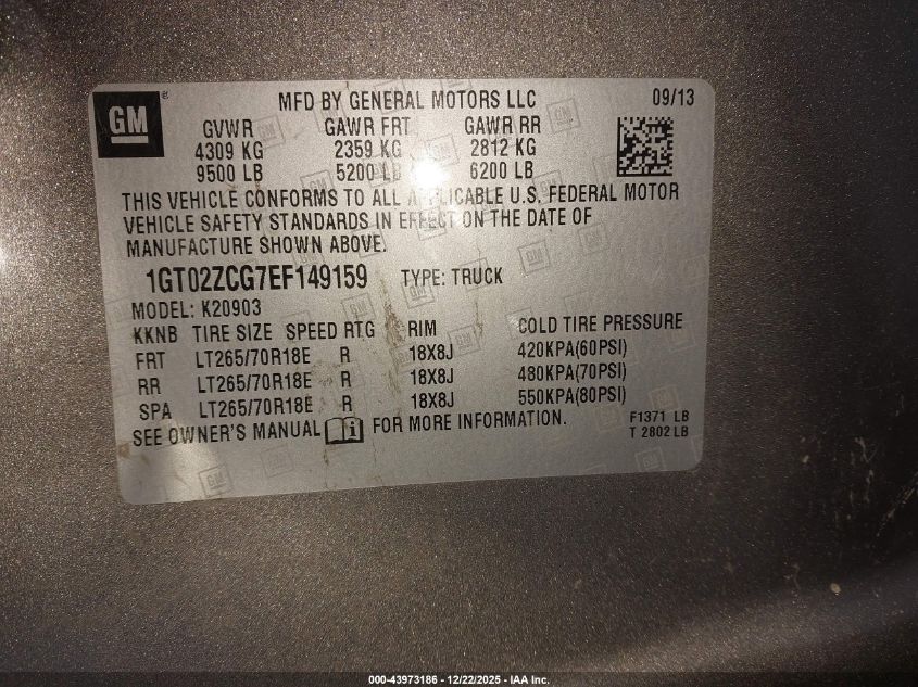 2014 GMC Sierra 2500Hd Work Truck VIN: 1GT02ZCG7EF149159 Lot: 43973186
