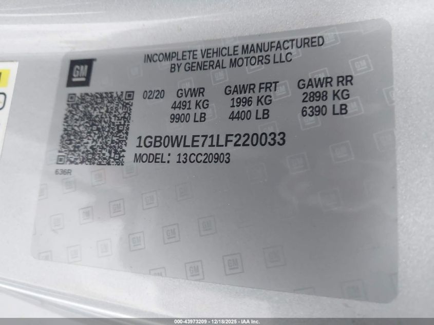 2020 Chevrolet Silverado 2500Hd 2Wd Long Bed Wt VIN: 1GB0WLE71LF220033 Lot: 43973209
