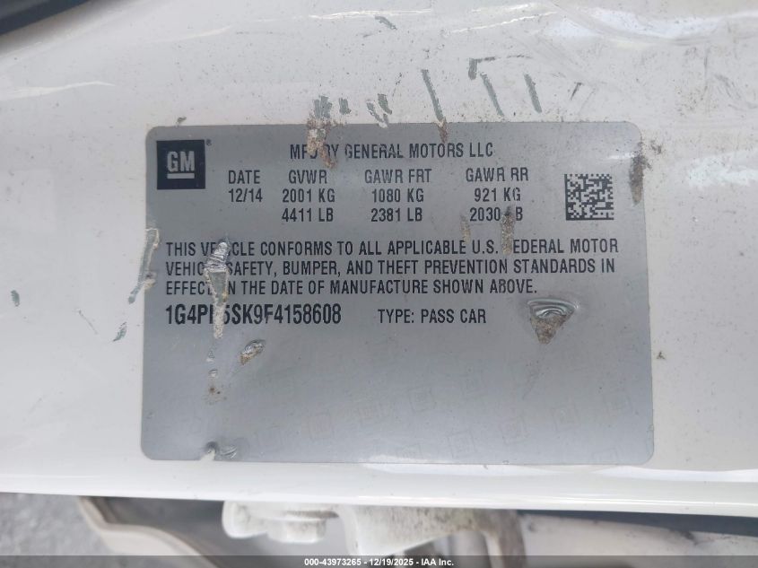 2015 Buick Verano Convenience Group VIN: 1G4PR5SK9F4158608 Lot: 43973265