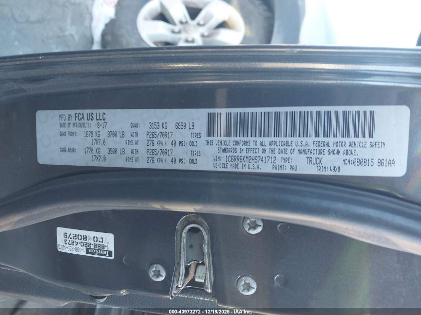 2017 Ram 1500 Tradesman 4X2 5'7 Box VIN: 1C6RR6KM2HS741712 Lot: 43973272