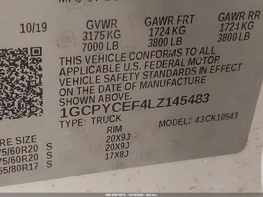 2020 Chevrolet Silverado 1500 4Wd Short Bed Custom Trail Boss VIN: 1GCPYCEF4LZ145483 Lot: 43973275