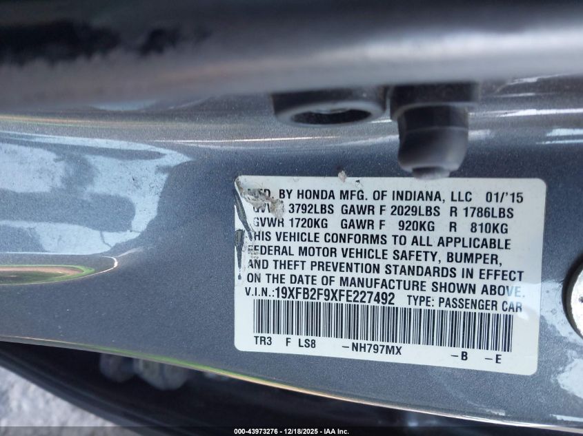 2015 Honda Civic Ex-L VIN: 19XFB2F9XFE227492 Lot: 43973276
