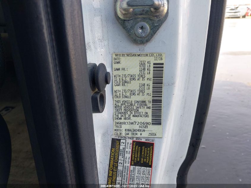2017 Nissan Frontier S VIN: 1N6BD0CT2HN720690 Lot: 43973289