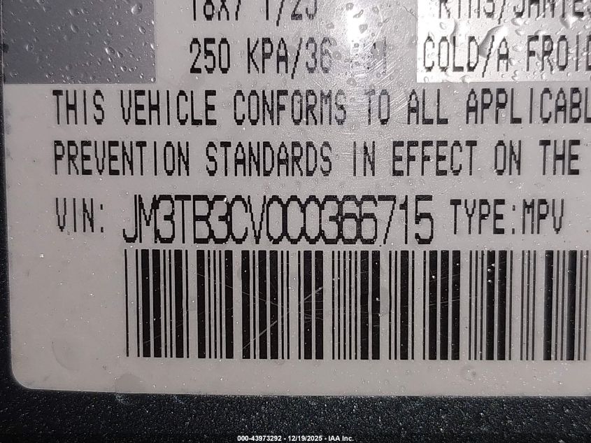 2012 Mazda Cx-9 Touring VIN: JM3TB3CV0C0366715 Lot: 43973292