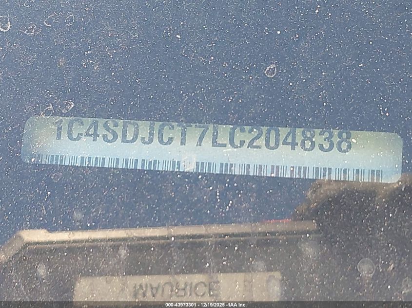 2020 Dodge Durango R/T Awd VIN: 1C4SDJCT7LC204838 Lot: 43973301