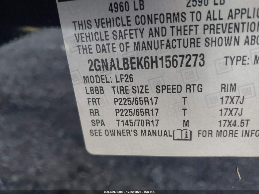 2017 Chevrolet Equinox Ls VIN: 2GNALBEK6H1567273 Lot: 43973309