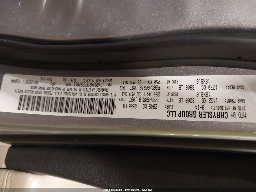 2014 Dodge Durango Sxt VIN: 1C4RDJAG1EC597811 Lot: 43973313